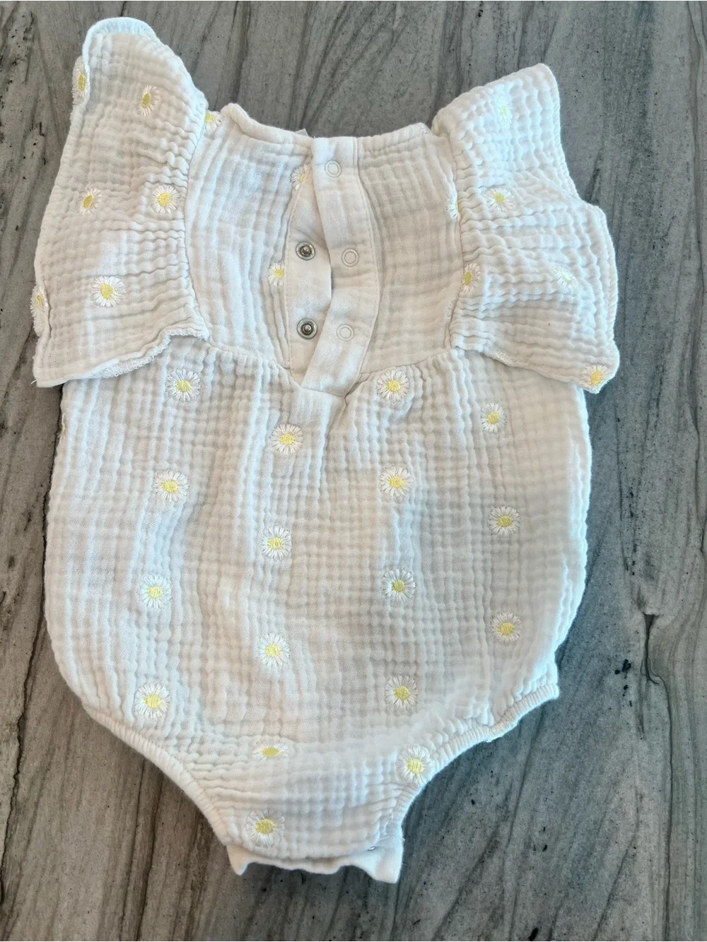 Cat & Jack White Baby Romper with Yellow Daisy Embroidery